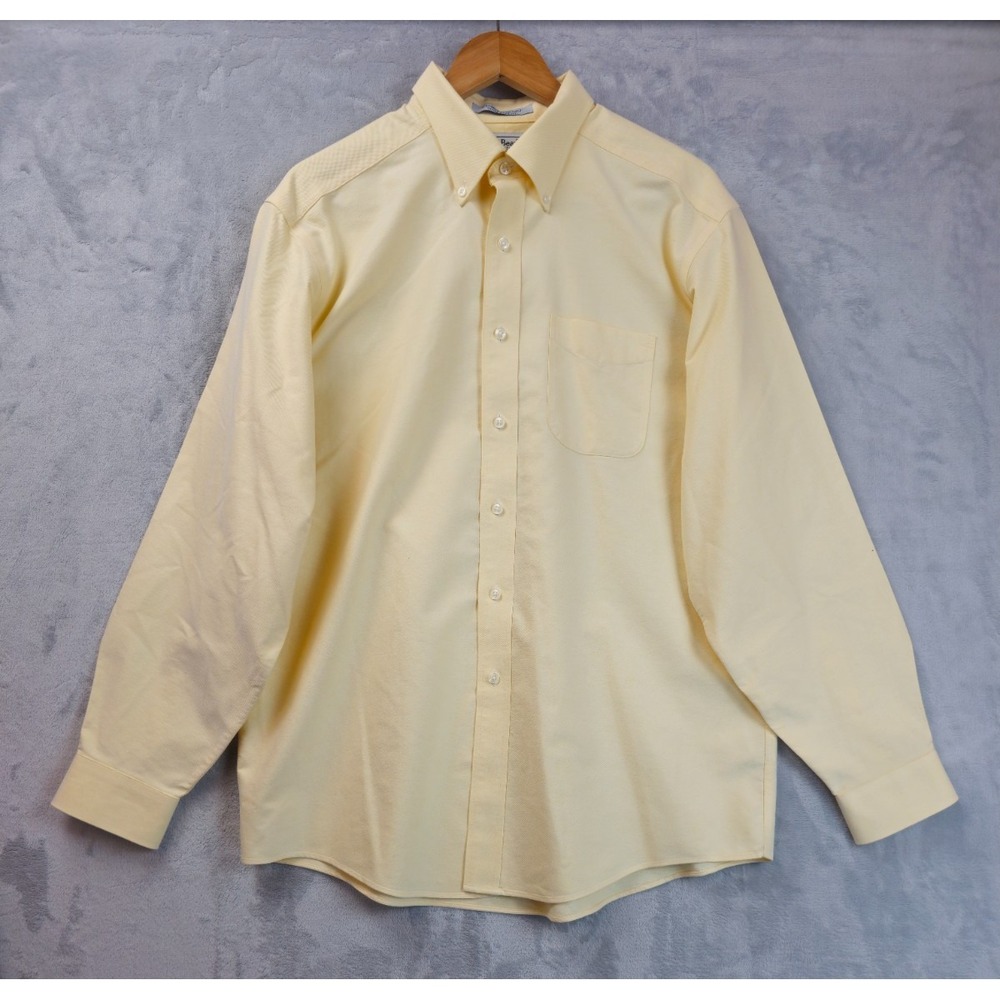 LL Bean Shirt Mens XL 16.5 Oxford Yellow Solid Retro Wrinkle Resist